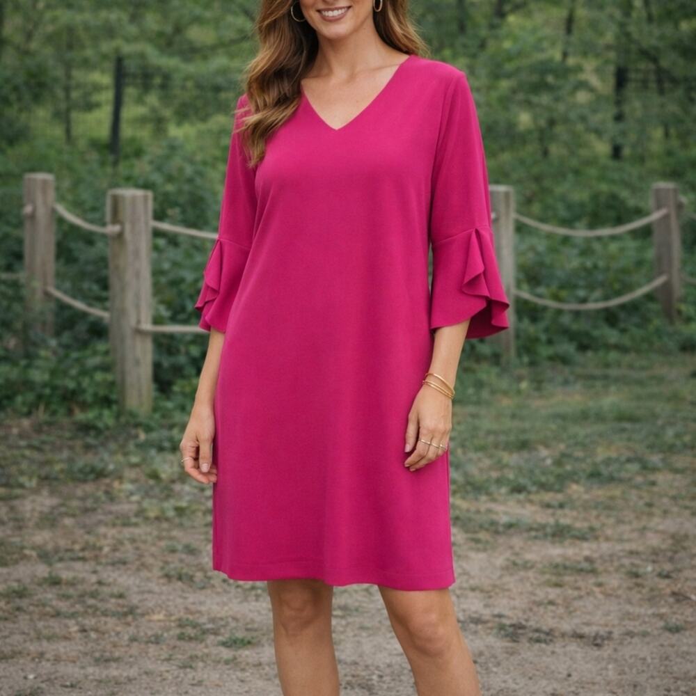 Clara Sunwoo Fuchsia Bell Sleeve Stretch Knit Dress 1X
